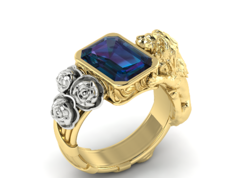 352 Ring with lion and flowers Modelo de Impressão 3D