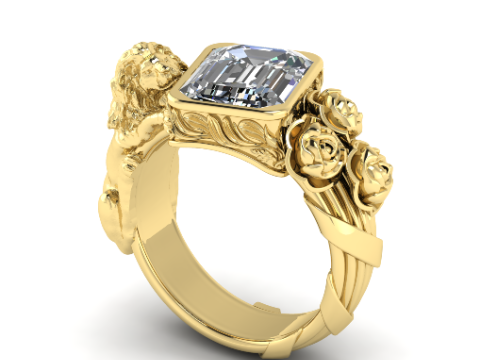 352 Ring with lion and flowers Modelo de Impressão 3D