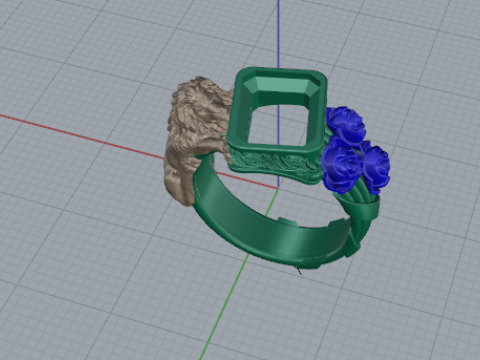 352 Ring with lion and flowers Modelo de Impressão 3D