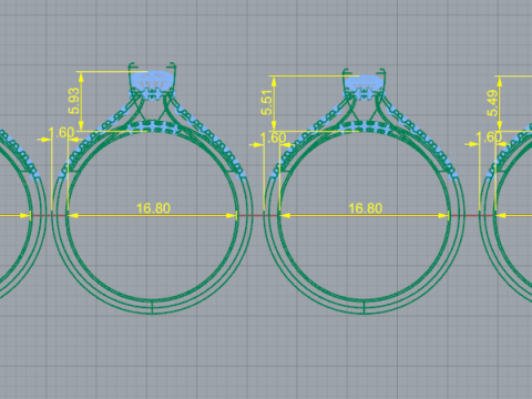 397 Four ring with different stones 3D Print Model