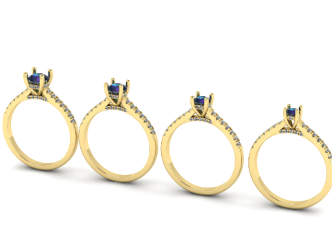 397 Four ring with different stones 3D Print Model