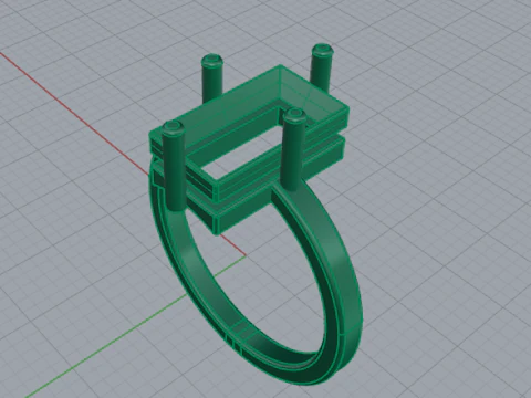416 Ring with stone rectangle 3D Print Model