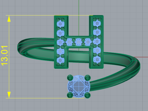 711 Ring with the letter H Modèles 3D en vedette