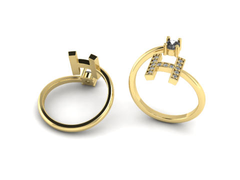 711 Ring with the letter H Modèles 3D en vedette