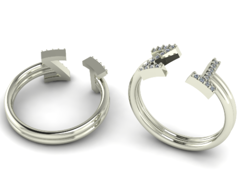 832 Ring with letters T Z 3D Print Model
