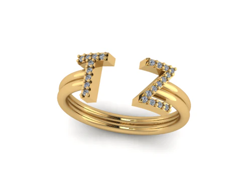 832 Ring with letters T Z 3D Print Model