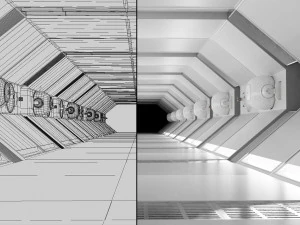 научно фантастика коридор белый низкополигональная 3D Модель