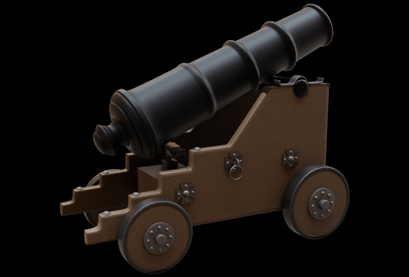 old naval cannon war low-poly 3D Model .c4d .max .obj .3ds .fbx .stl .blend