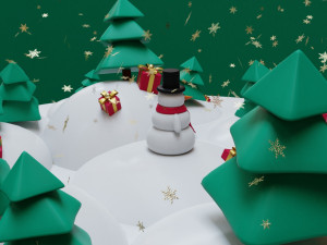 snowman- trees- gift set low-poly Model 3D