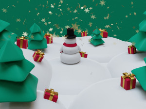 snowman- trees- gift set low-poly Model 3D