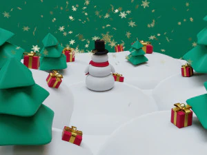 snowman- trees- gift set low-poly 3D Model