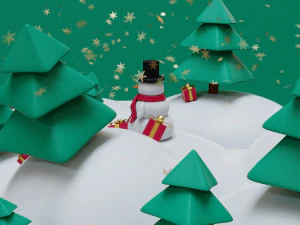 snowman- trees- gift set low-poly 3D Model