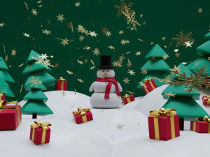 snowman- trees- gift set low-poly Model 3D