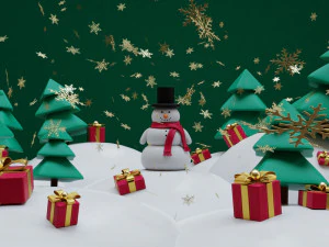snowman- trees- gift set low-poly 3D Model