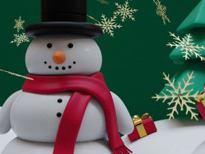 snowman- trees- gift set low-poly 3D Model