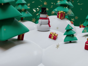 snowman- trees- gift set low-poly Model 3D
