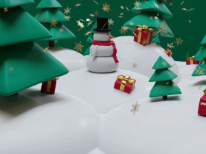 snowman- trees- gift set low-poly 3D Model