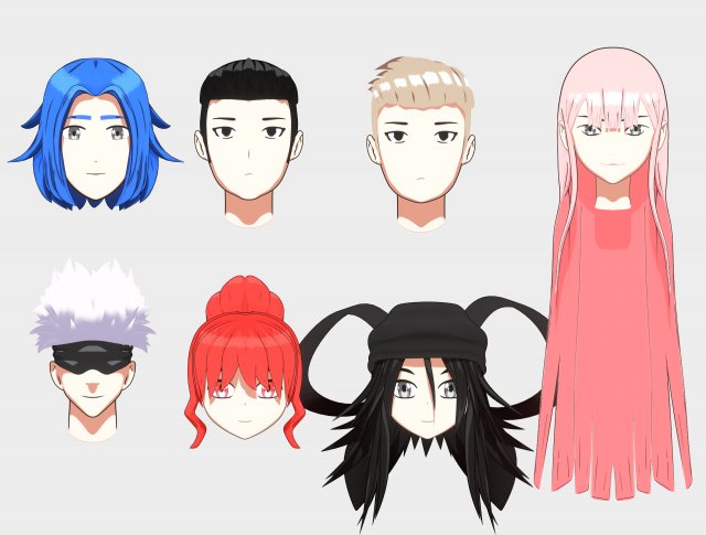 anime hair Model 3D .c4d .max .obj .3ds .fbx .stl .blend 