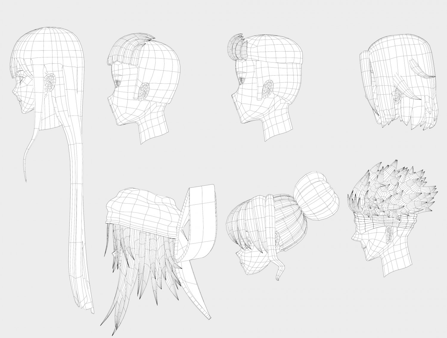 Anime hair 3D Model in Anatomy 3DExport
