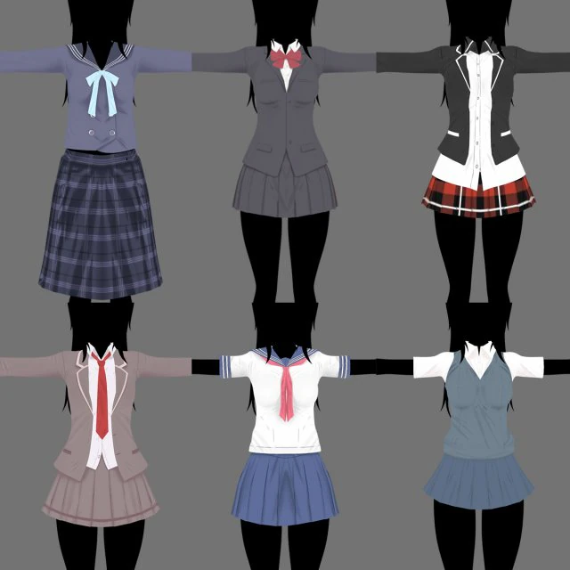 Anime - School Uniform - Girl 3D Model .c4d .max .obj .3ds .fbx .stl .blend 