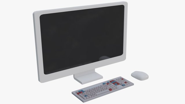 Cartoon White Computer Desktop 3D 模型 .c4d .max .obj .3ds .fbx .stl .blend 