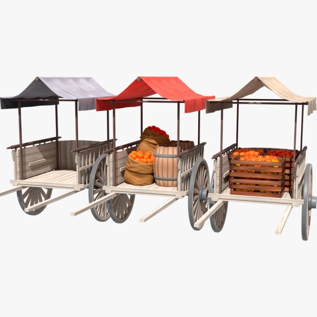 Old Cart with Food 3D 模型 .c4d .max .obj .3ds .fbx .stl .blend 