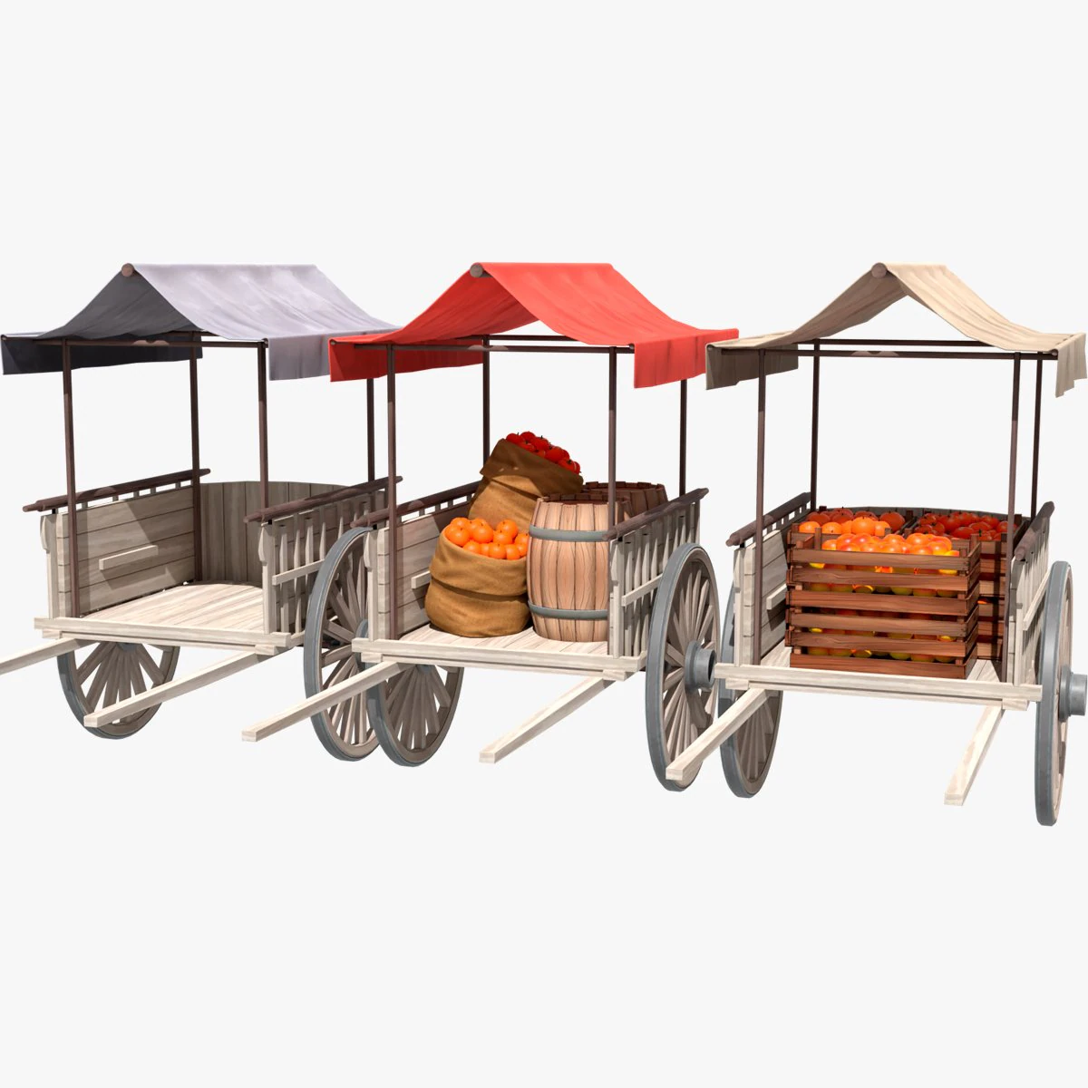 Old Cart with Food 3D Model .c4d .max .obj .3ds .fbx .stl .blend 