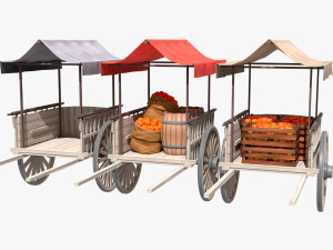 Old Cart with Food 3D Model