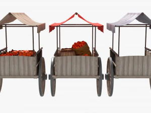 Old Cart with Food 3D Model