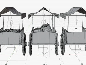 Old Cart with Food 3D Model