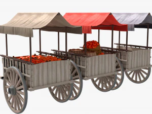 Old Cart with Food 3D Model