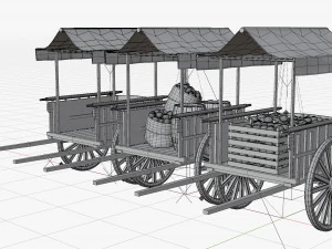 Old Cart with Food 3D Model