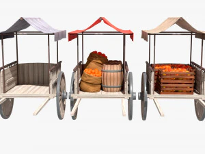 Old Cart with Food 3D Model