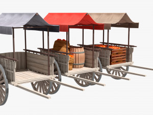 Old Cart with Food 3D 模型