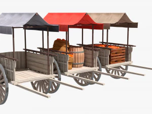 Old Cart with Food 3D Model