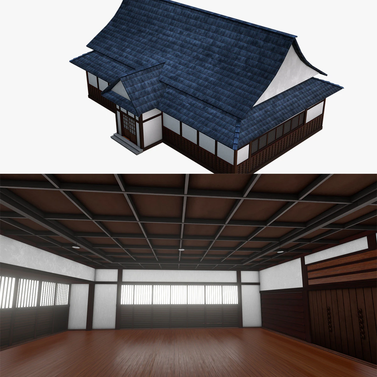 Japanese Training House - Dojo 3D Model .c4d .max .obj .3ds .fbx .stl .blend 