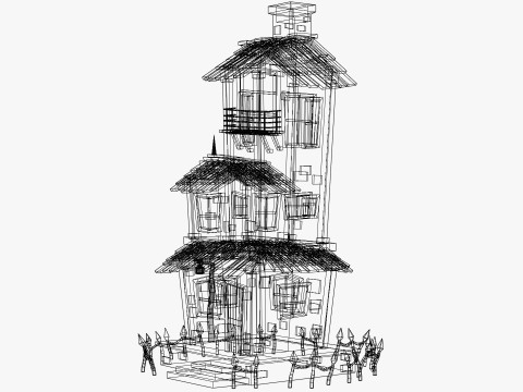 Stylizowane kreskówki nawiedzony dom Model 3D