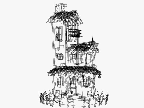 Stylizowane kreskówki nawiedzony dom Model 3D