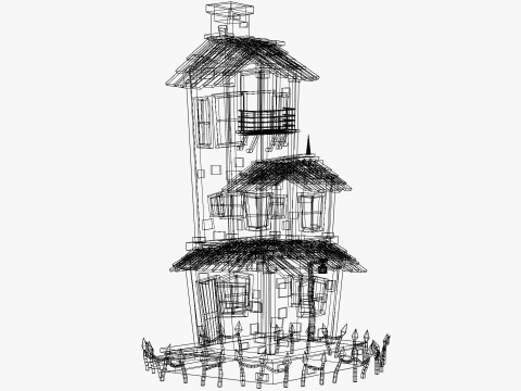 Stylizowane kreskówki nawiedzony dom Model 3D