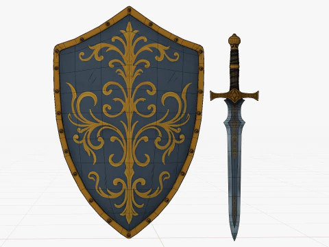 Stylized Sword And Shield 3D Model