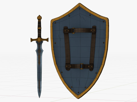 様式化された剣と盾 3Dモデル