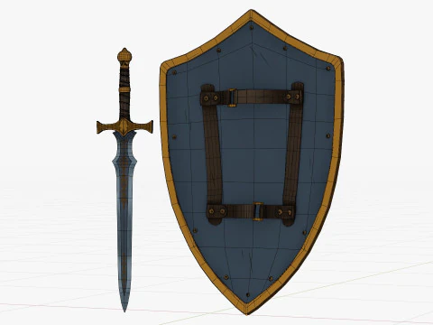 Stylized Sword And Shield 3D Model