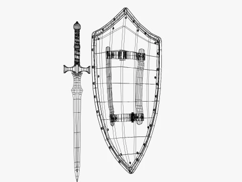Stylized Sword And Shield 3D Model