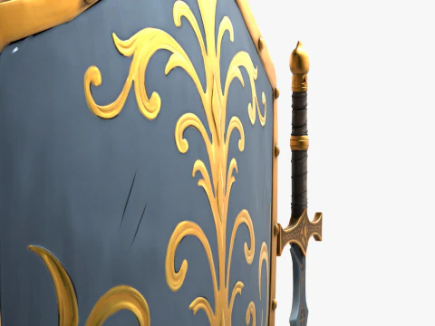 Stylized Sword And Shield 3D Model
