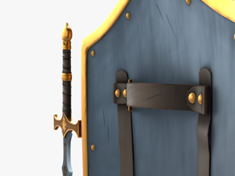 様式化された剣と盾 3Dモデル
