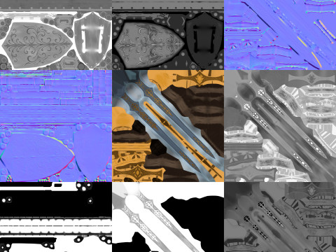 様式化された剣と盾 3Dモデル
