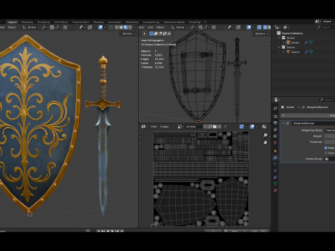 様式化された剣と盾 3Dモデル