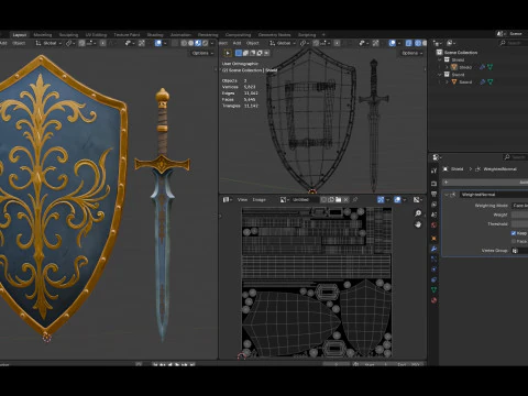 Stylized Sword And Shield 3D Model