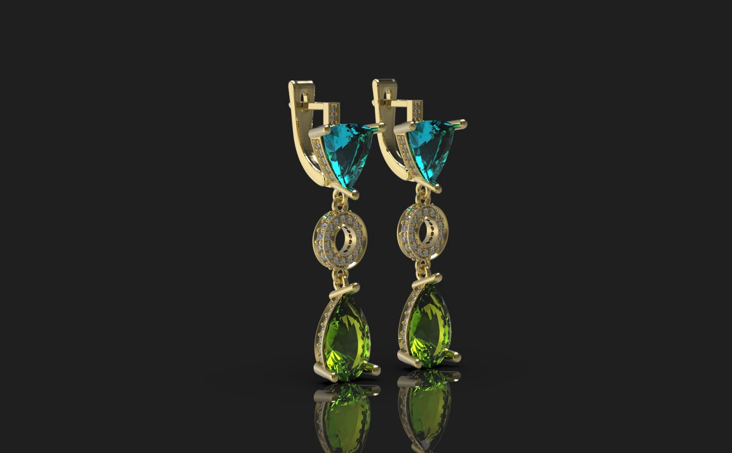 classic earrings with semiprecious stones 3D Print Model .c4d .max .obj .3ds .fbx .stl .blend 