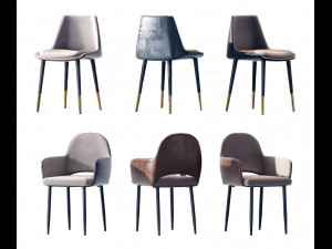 modern leather dining chair combination 3D 모델
